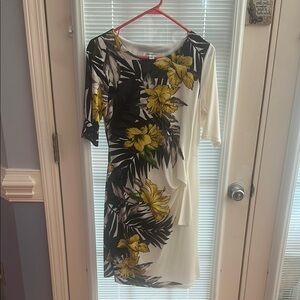 Dressbarn Black and Gold Sheath Dress 3/4 Sleeve Midi